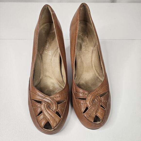 AEROSOLES Camel Brown Leather Peep Toe Pumps Mules HEELS 6 M Workbench - Picture 2 of 10